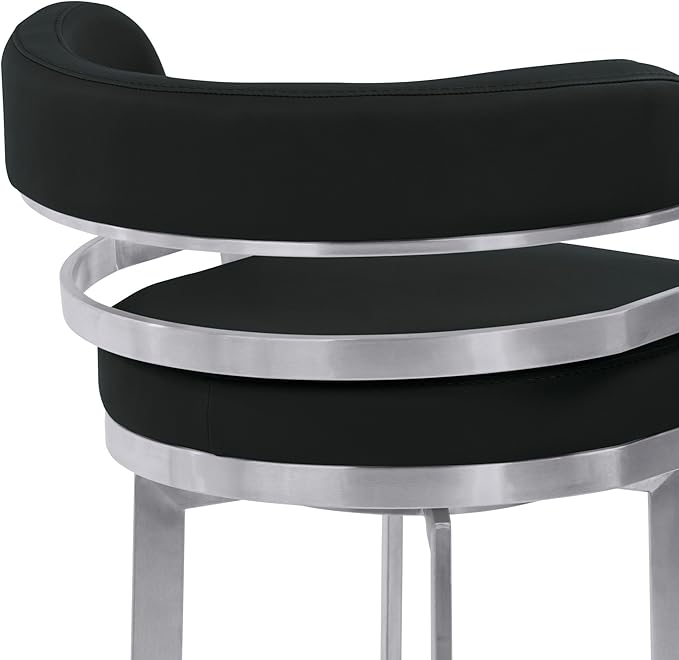 Armen Living Prinz 30" Bar Height Swivel Barstool in Black Faux Leather and - Image 7