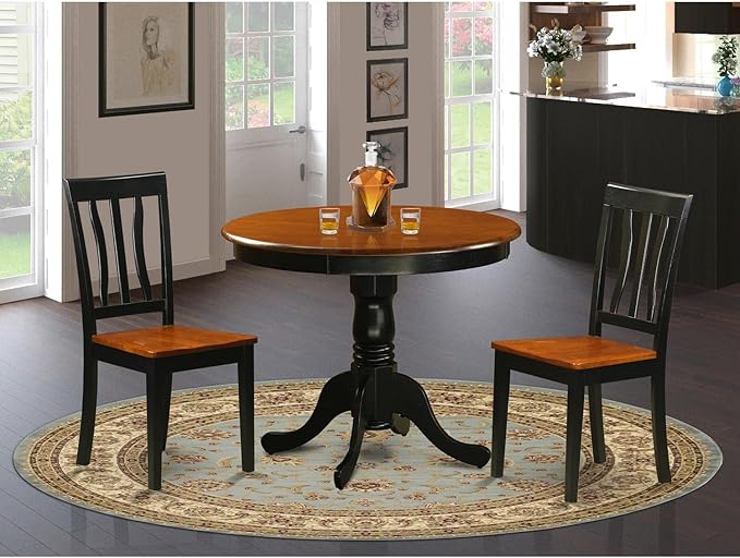 East West Furniture ANTI3-BLK-W 3 Piece Kitchen Table & Chairs Set Contains a - Image 6