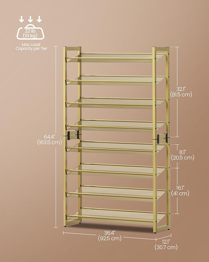 SONGMICS Shoe Rack, 8-Tier Shoe Organizer, Metal Rack - Image 3