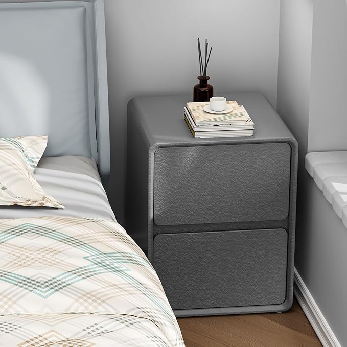 VICITON Modern Narrow Faux Leather Nightstand, Solid Wood Drawer, Storage - Image 7
