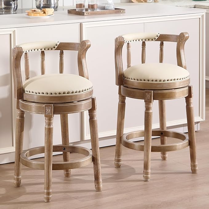 Cow top Leather Wooden Bar Stools, 360 Degree Swivel Bar Height Chair - Image 2