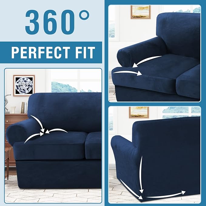 H.VERSAILTEX Sofa Cover 3 Piece T Cushion Loveseat Slipcovers Thick Velvet - Image 8