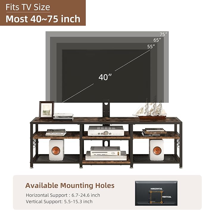 VECELO 63" TV Stand with Mount and Power Outlets, Entertainment Center Console - Image 4