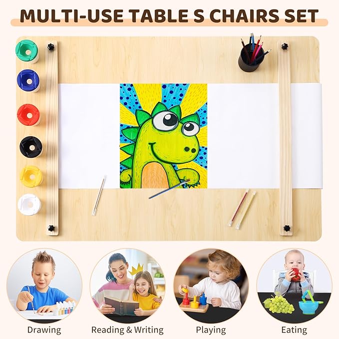 4 In 1 Kids Art Table and Chair Set, Toddler Craft Large Storage Desk - Image 6