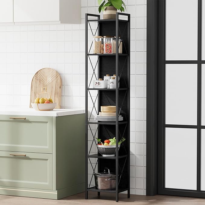 Homhedy 6 Tier Bookshelf Bookcase, Tall Narrow Bookshelf - Image 6