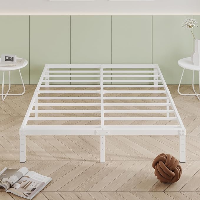 12 Inch White Full Size Bed Frame, Heavy Duty Bed Frame Full Size Mattress by Cieemine