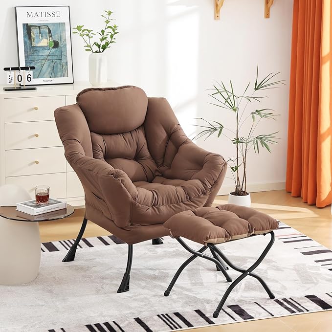 Cozy Lazy Chair and Ottoman, Large Contemporary Accent Lounge Chair Set - Image 5