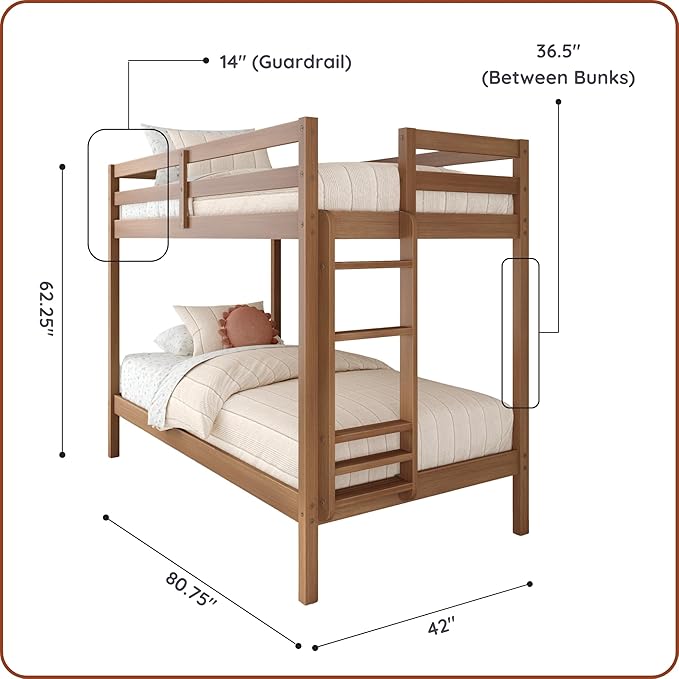Grain & Grove Bear Twin Over Twin Bunk Bed, Sturdy Bunk Bed Frame - Image 2