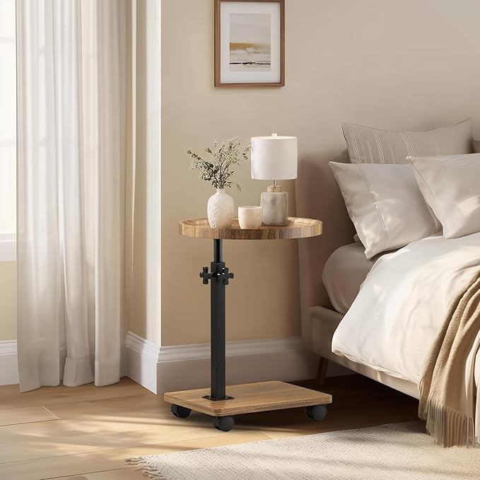 PPAMAPIC C Shaped End Table Adjustable Height, 360°Swivel TV Tray Table - Image 7