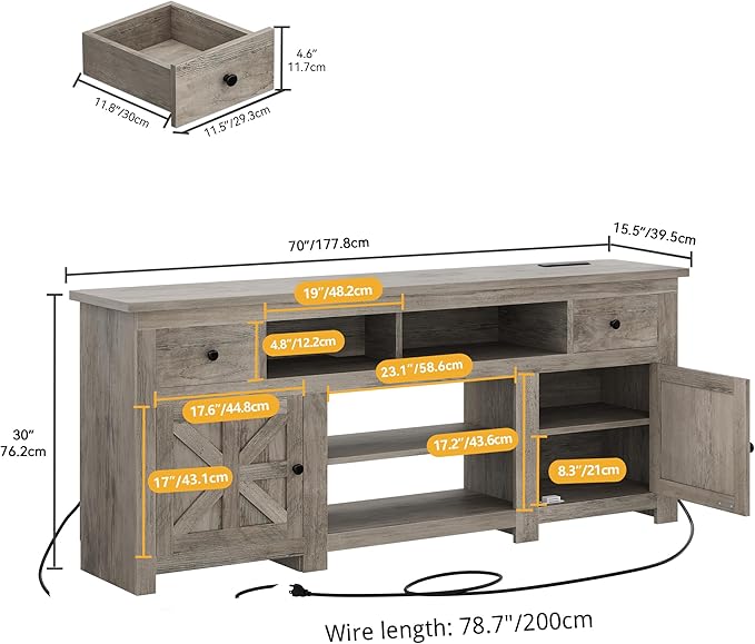 DWVO Farmhouse TV Stand for 75/80 Inches TVs, Entertainment Centers Furniture - Image 2