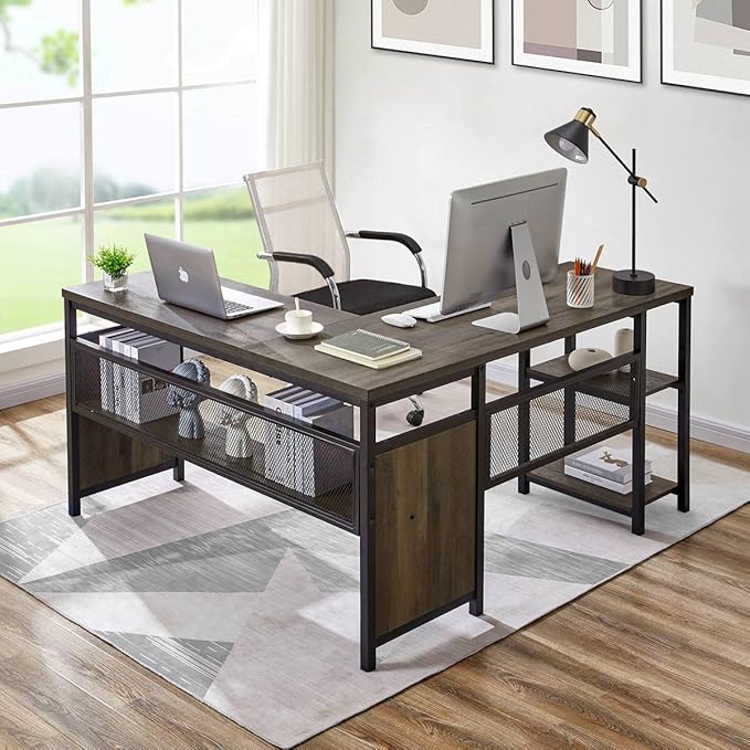 FATORRI L Shaped Desk, Industrial Reversible Home Office Computer Desk - Image 8