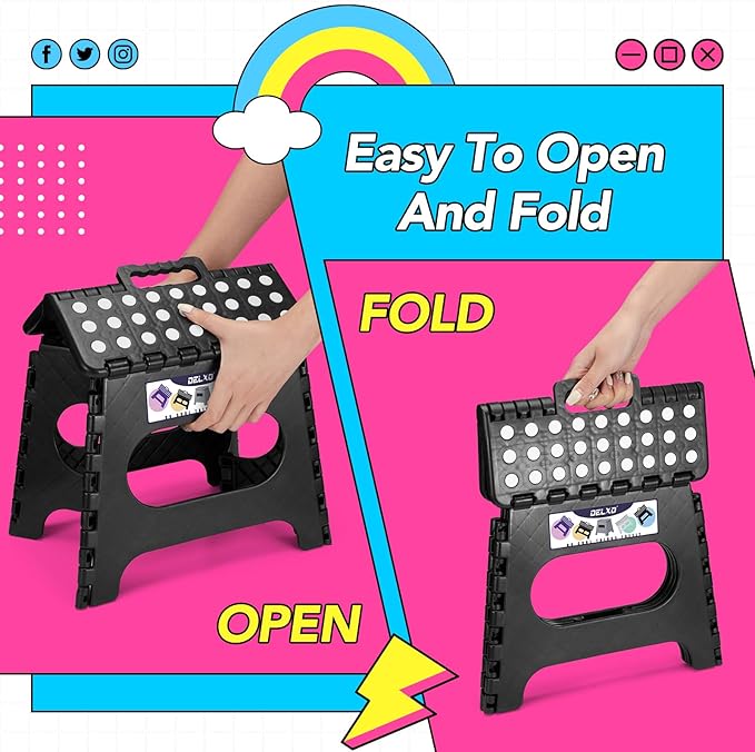 Delxo Folding Step Stool, 11 Inch Non-Slip Foldable Step Stools, Portable - Image 4