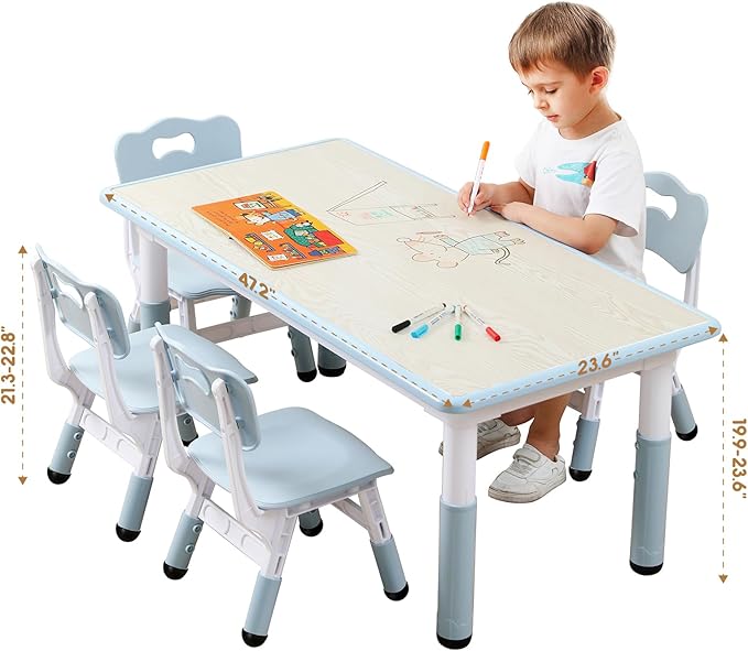 Kids Table and Chairs Set, Height Adjustable Desk - Image 7