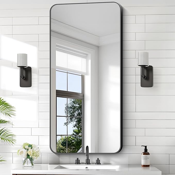 KOCUUY Black Bathroom Vanity Mirror, 24 x 48 inch Metal Frame Mirror - Image 7