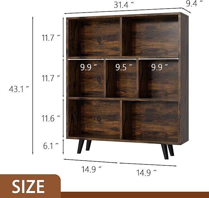 Shintenchi Cube Storage Organizer, 3 Tier Mid-Century Bookcase - Image 3