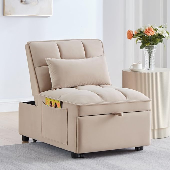 KEIKI Velvet Single Convertible Sleeper Chair Sofa Bed - Image 6