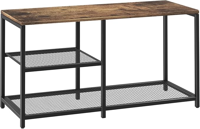 Rustic Wood Bench with 3-Tier Shoe Rack by Katrawu