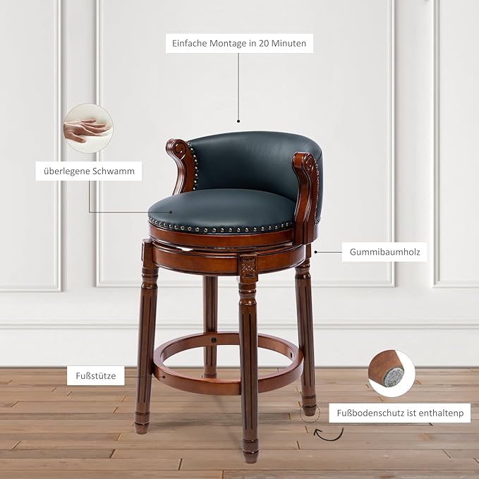 Cow top Leather Wooden Bar Stools, 180 Degrees Swivel Barstools Chair - Image 7