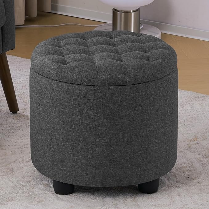 Furniliving 18.7inch Storage Round Ottoman, Footstools by FurnilivingFurnitureforHome
