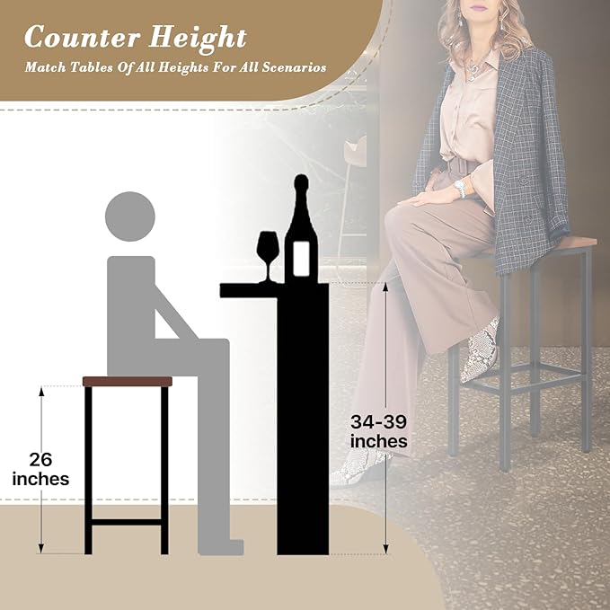 Athena Collection Bar Stools Set of 2, 26 Inches Counter Height Bar Stools - Image 7