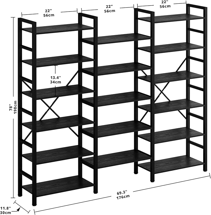 IRONCK Bookshelves 6 Tiers Triple Wide Industrial Bookshelf, Large Etagere - Image 3