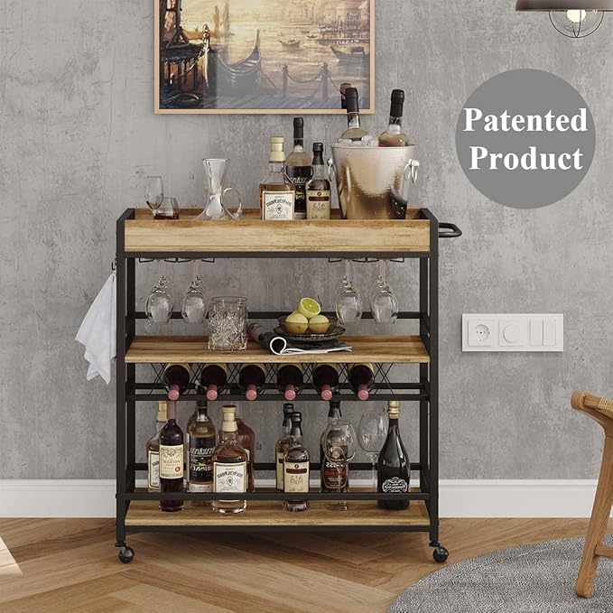 BON AUGURE Bar Cart for The Home, Bar Serving Carts on Wheels, 3 Tier Storage - Image 7