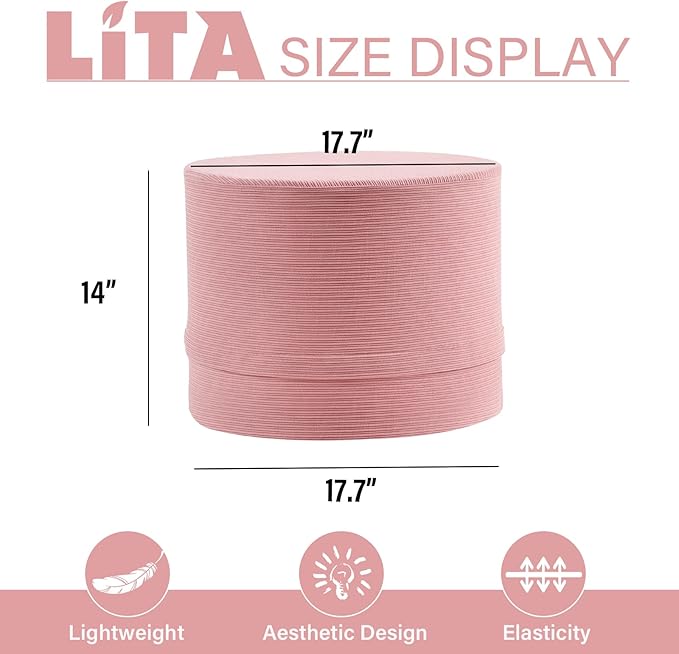 LITA Round Stuffed Pouf Ottoman, Corduroy Poufs - Image 2
