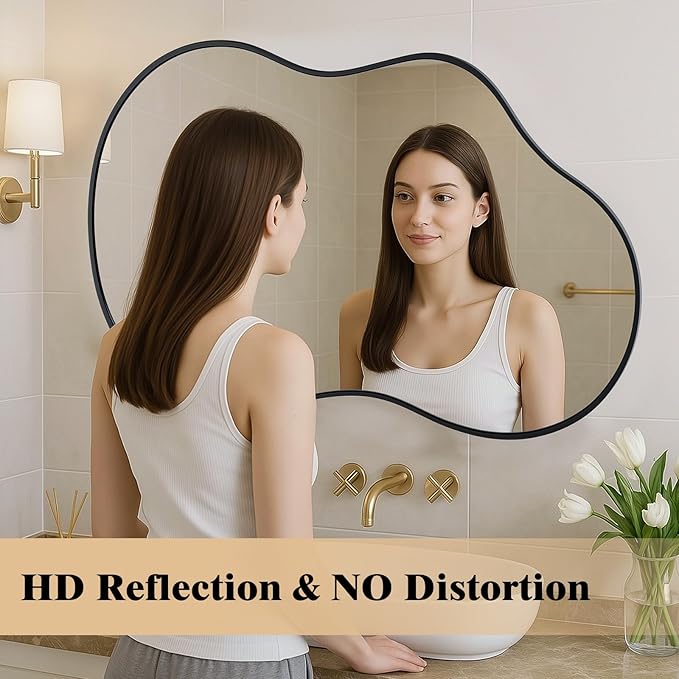 WEER Irregular Wall Mirror, 26x46 inch Black Asymmetrical Mirror Wall Mounted - Image 5