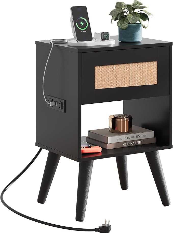 WLIVE Black Rattan Night Stand by WLIVE