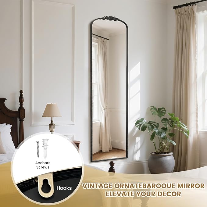 WallBeyond Arched Full Length Mirror Wall Mounted, 21x78 Inch Black Antique - Image 6