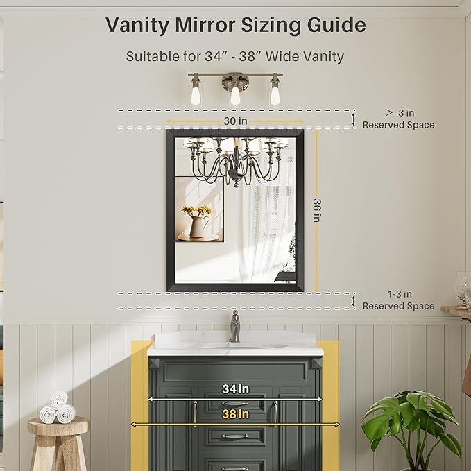 36x30 Inch Black Bathroom Mirror - Image 2