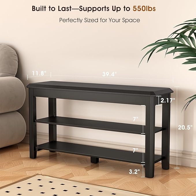 Shoe Rack Bench Seat Rubberwood 2-Tier Wooden Storage Bench 550lbs Compact - Image 2