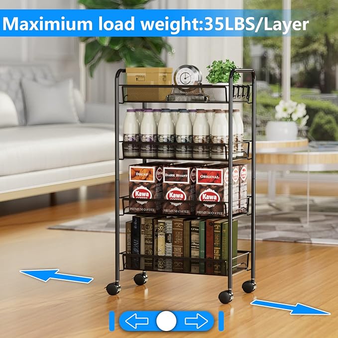 OVICAR 4 Tier Mesh Wire Rolling Cart, Kitchen Storage Organizer Utility Cart - Image 4