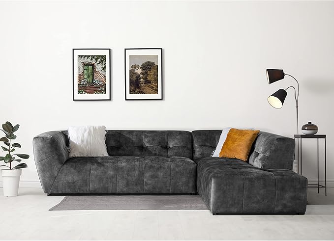 Acanva Luxury Mid-Century Velvet Tufted Low Back Sofa Set L-Shape 2-Piece by acanva