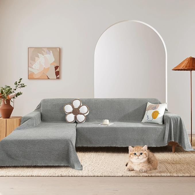 STACYPIK Chenille Sofa Cover for Dogs, Washable Dark Gray Couch Cover for Pets - Image 9