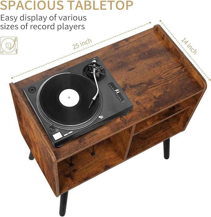 Record Player Stand with Vinyl Record Storage, Mid-Century Turntable Stand - Image 3