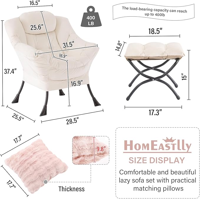 Lazy Chair with Ottoman, Modern Lounge Accent Chair with Armrests and a Throw - Image 3