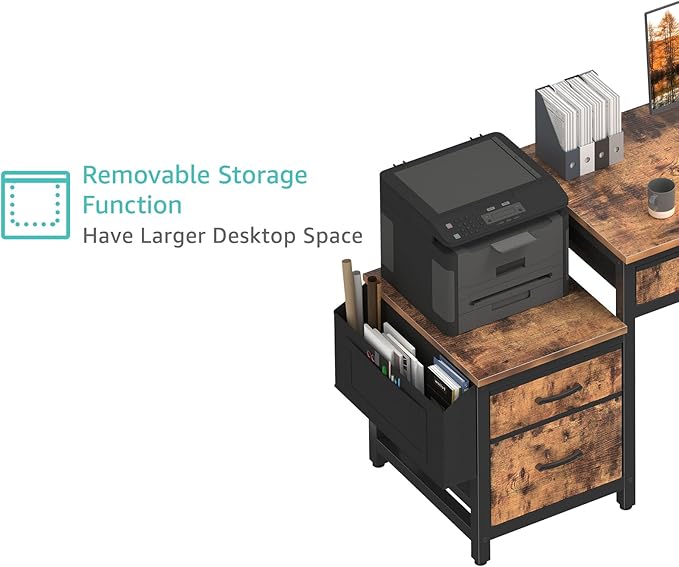 Lufeiya Computer Desk with Fabric File Drawers Cabinet, 57 Inch Home Office - Image 7
