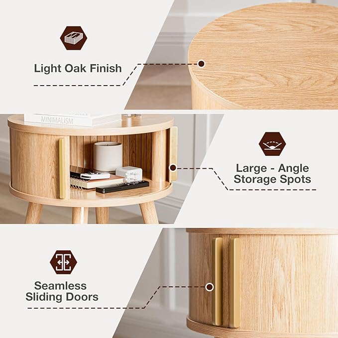 Side Table with Sliding Door & Cabinet, End Table - Image 4