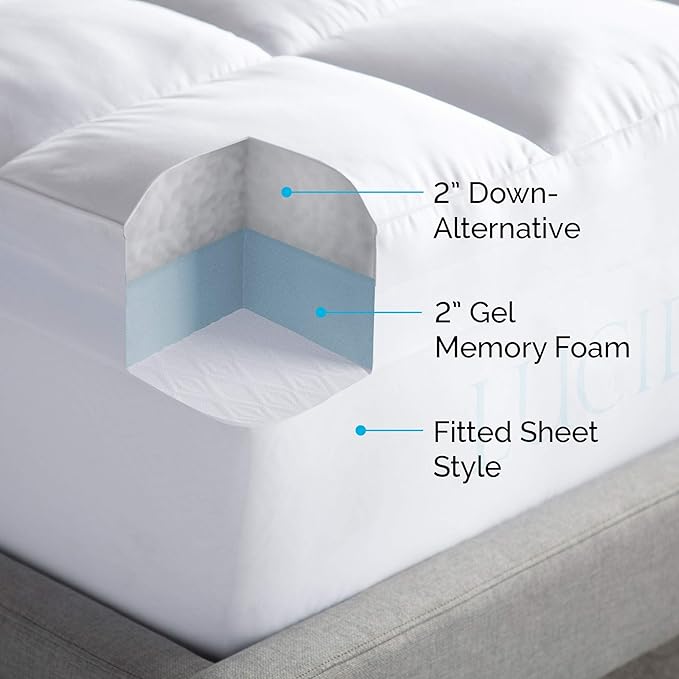 LUCID 4 Inch Down Alternative and Gel Memory Foam Mattress Topper - Image 5