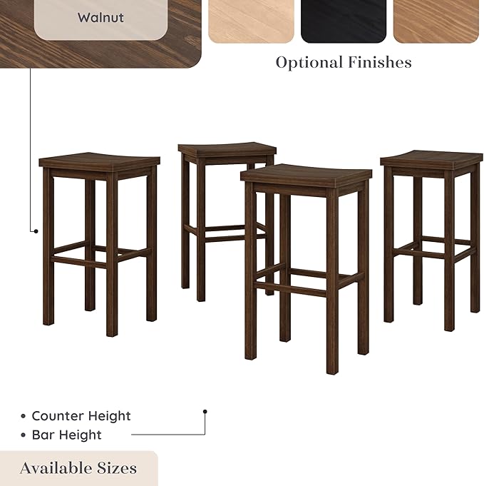 Grain & Grove Smith Collection Set of 4 Solid Wood Bar Stools, 30 inch - Image 6