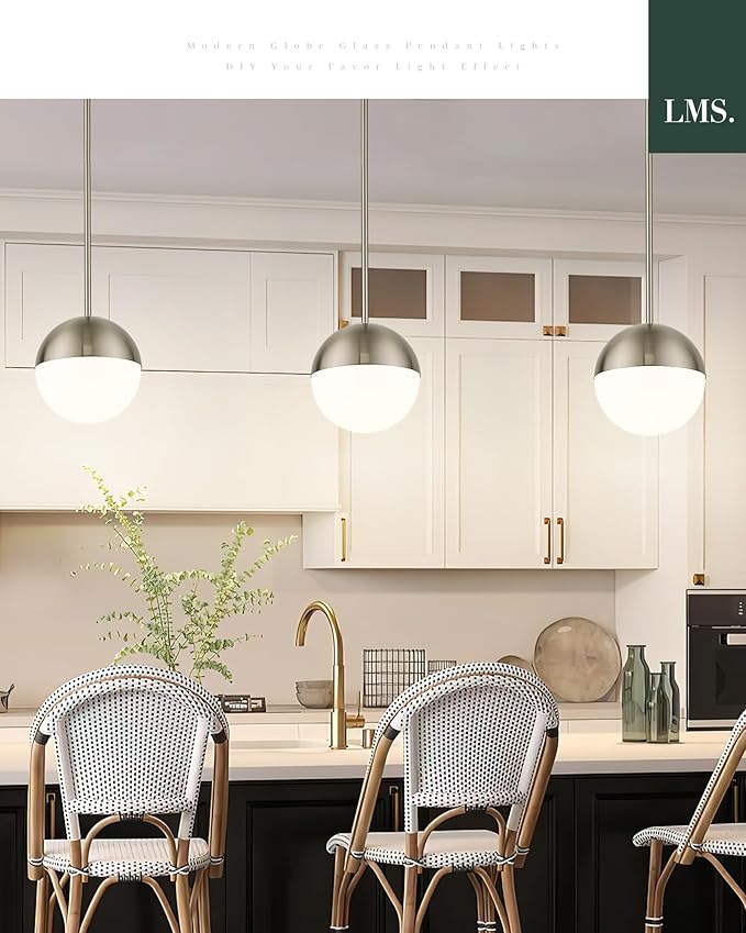 LMS 2 Pack Modern Pendant Lights, Mid Century Brushed Nickel Kitchen Lighting - Image 9