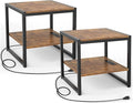 Homieasy End Table with Charging Station, 20 Inch Mini Fridge Stand with 2-Tier by Homieasy