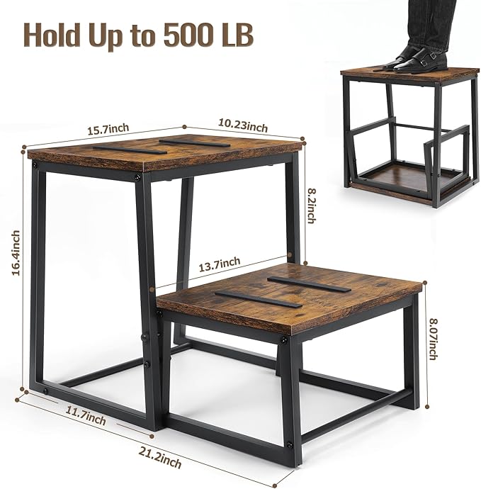 Vrisa Wood Step Stool for Adults Bedside Steps for High Beds Two Step Stools - Image 2