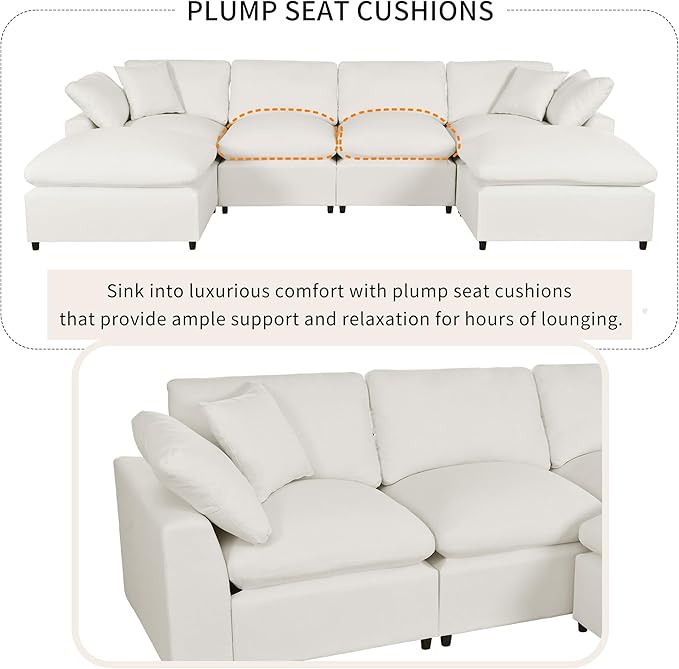 134.4 Inch U-Shaped Oversized Upholstered Sectional Sofa - Image 4