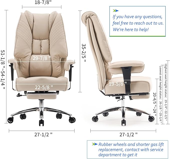 Big and Tall Office Chair 400lbs Wide Seat, Leather High Back Executive Office - Image 2
