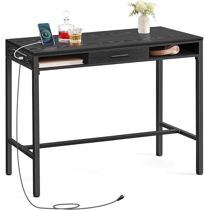 VASAGLE Bar Table with Power Outlets, 39.4 Inches Long Bar Height Pub Table by VASAGLEbySONGMICSHOME
