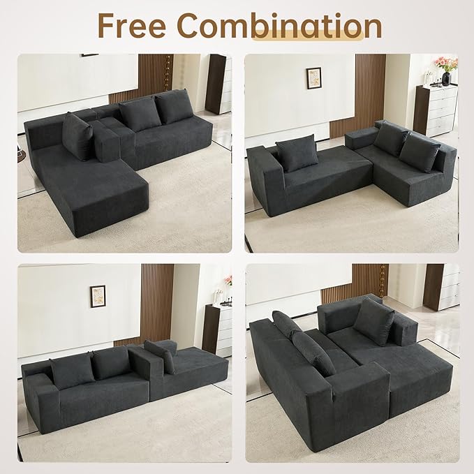 ANONER 103” Cloud Sectional Sofa L-Shaped Boneless Couch, Modern Minimalist - Image 4