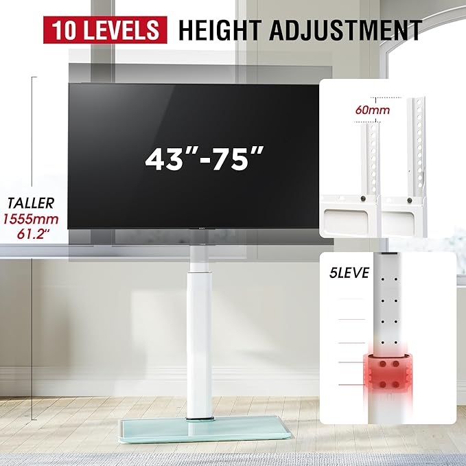 Swivel TV Floor Stand for 43-75 Inches TVs, 10 Level Height Adjustable Corner - Image 5