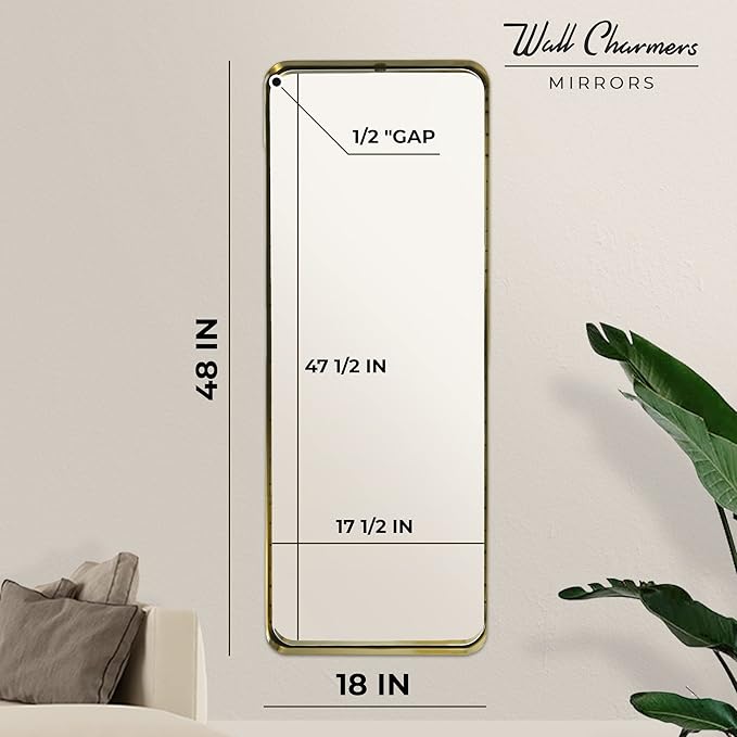 Gold Rectangular Mirror 48 inch Tall | Wall Mounted or Free Standing Floor - Image 3
